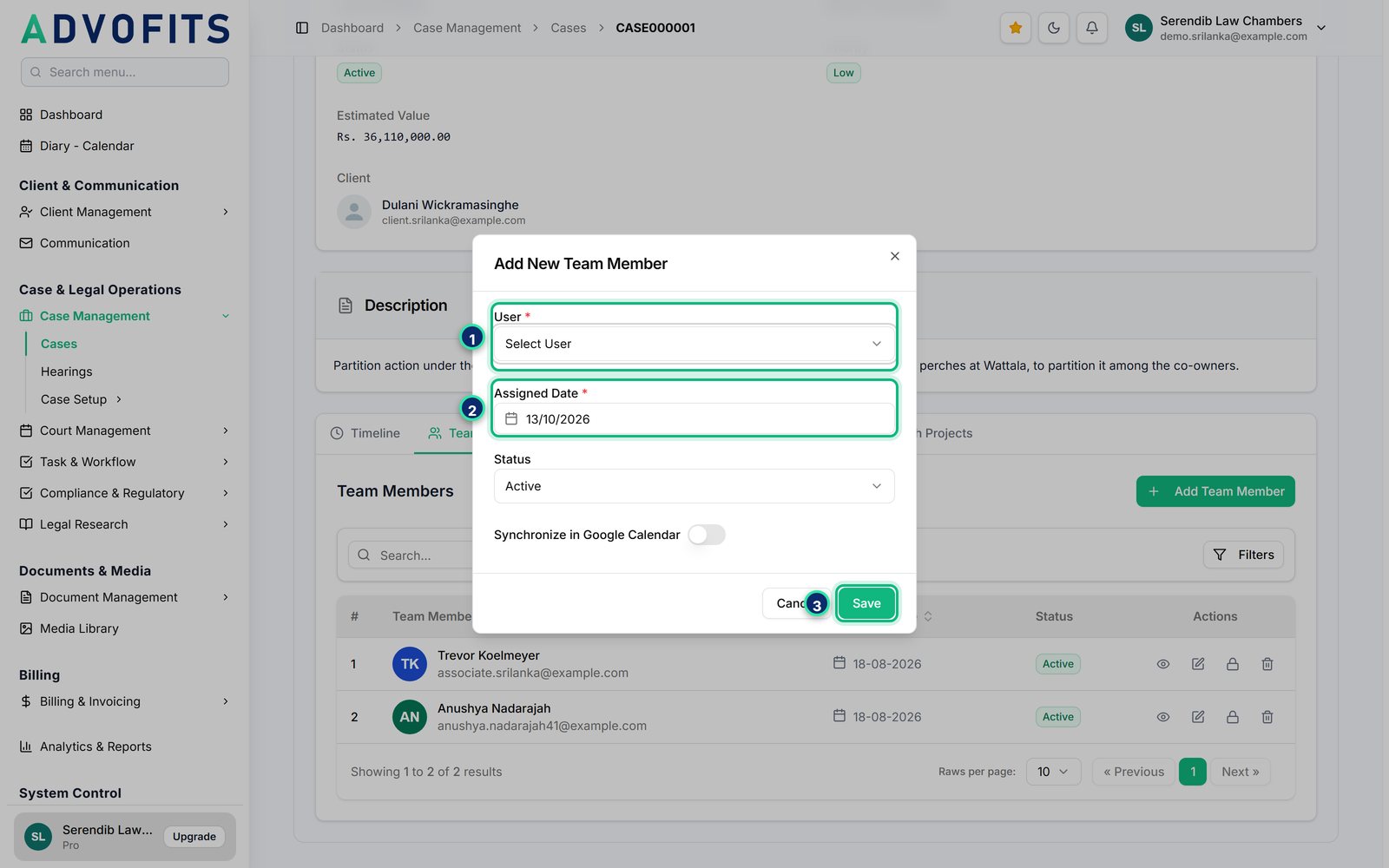 Assign your team screen, with numbered markers